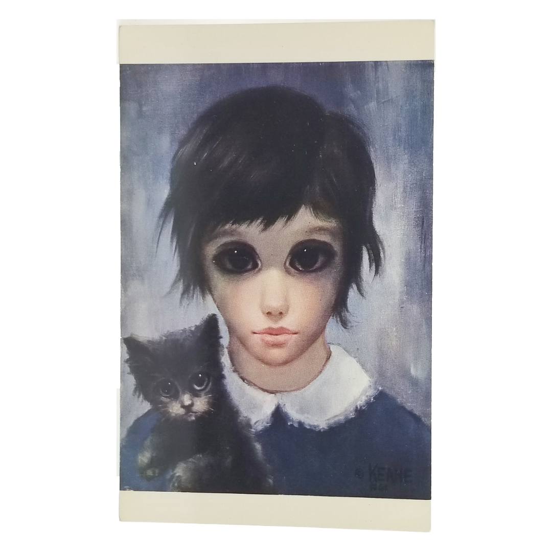 Margaret Keane Postcard 1960s MCM Big Eyes Girl and Her Cat