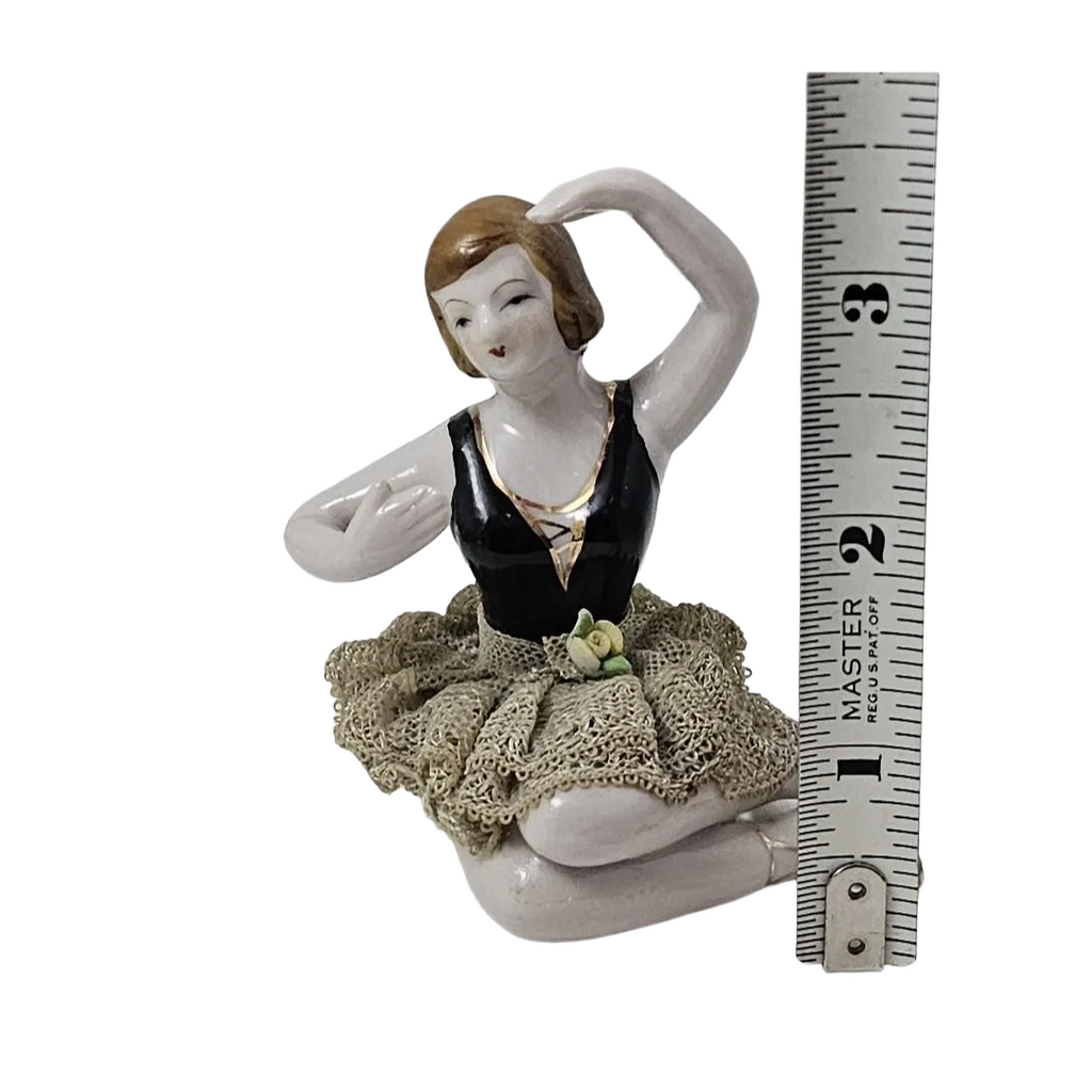 Porcelain Bisque Bathing Beauty Seated Ballerina Dresden Lace Skirt