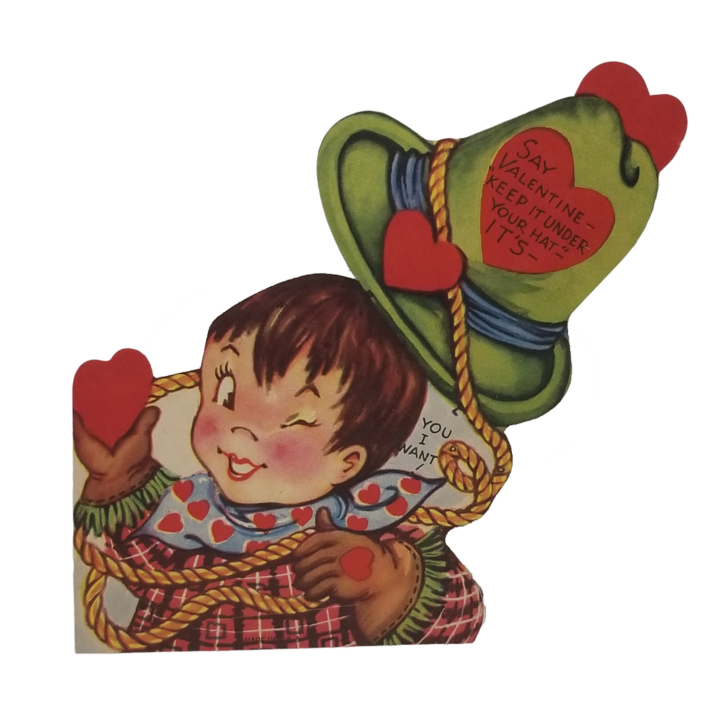 Die Cut Valentine Card Cowboy w/ Rope and Giant Hat
