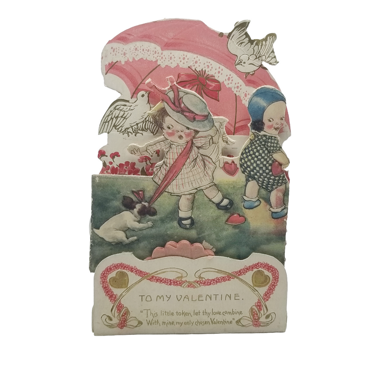 Honeycomb 3D Die Cut Valentine's Card Artist Freixas Puppy Girl Boy Playing