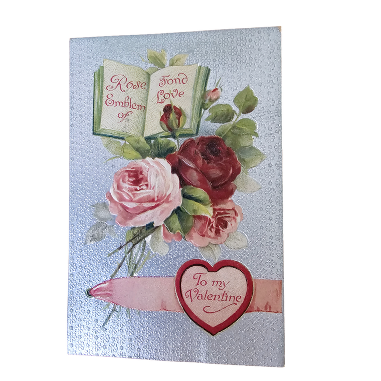 Valentine Postcard Silver Embossed Roses with Heart IAP Pub