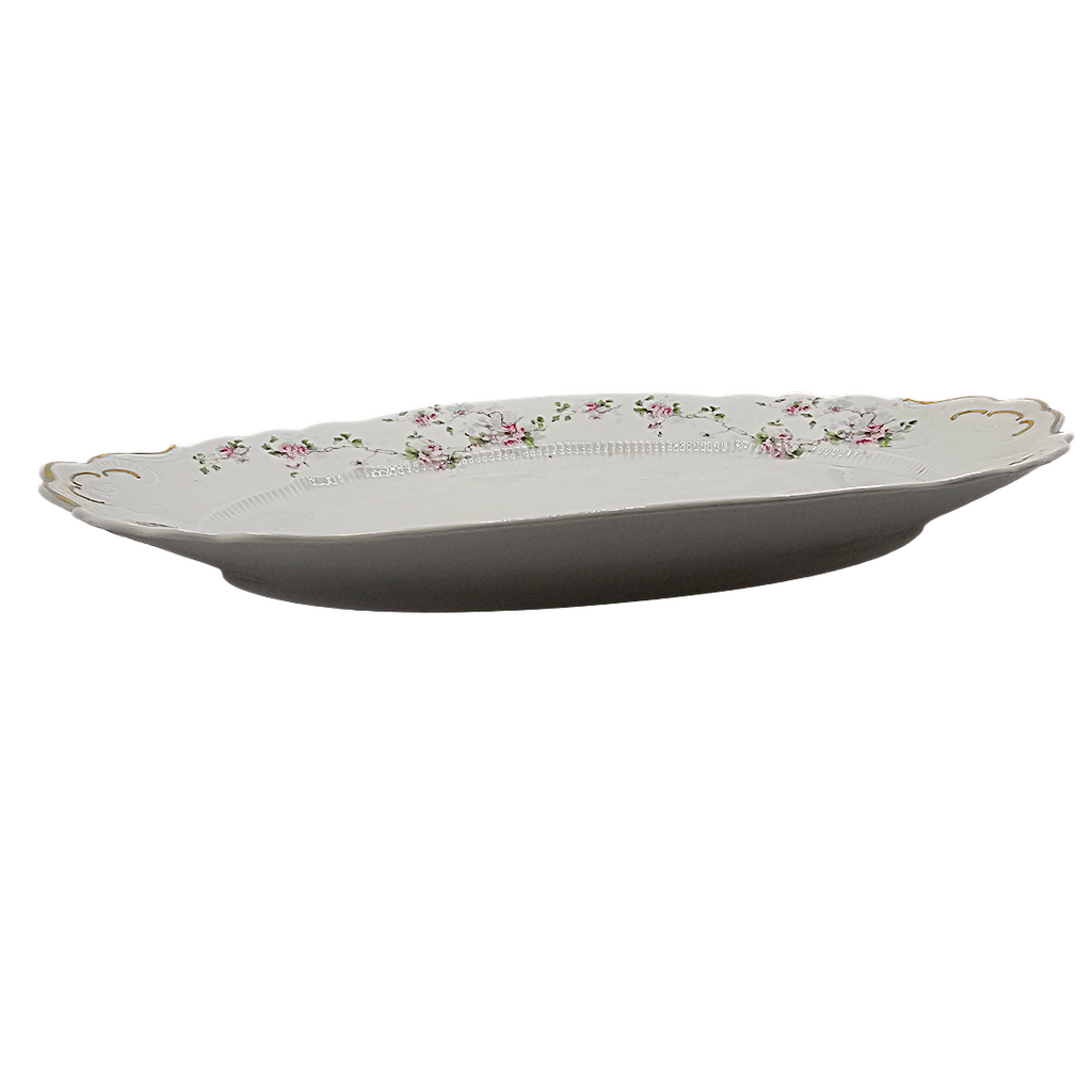 Large Antique Austrian Porcelain Carlsbad Serving Platter Pink Cabbage Rose Pattern