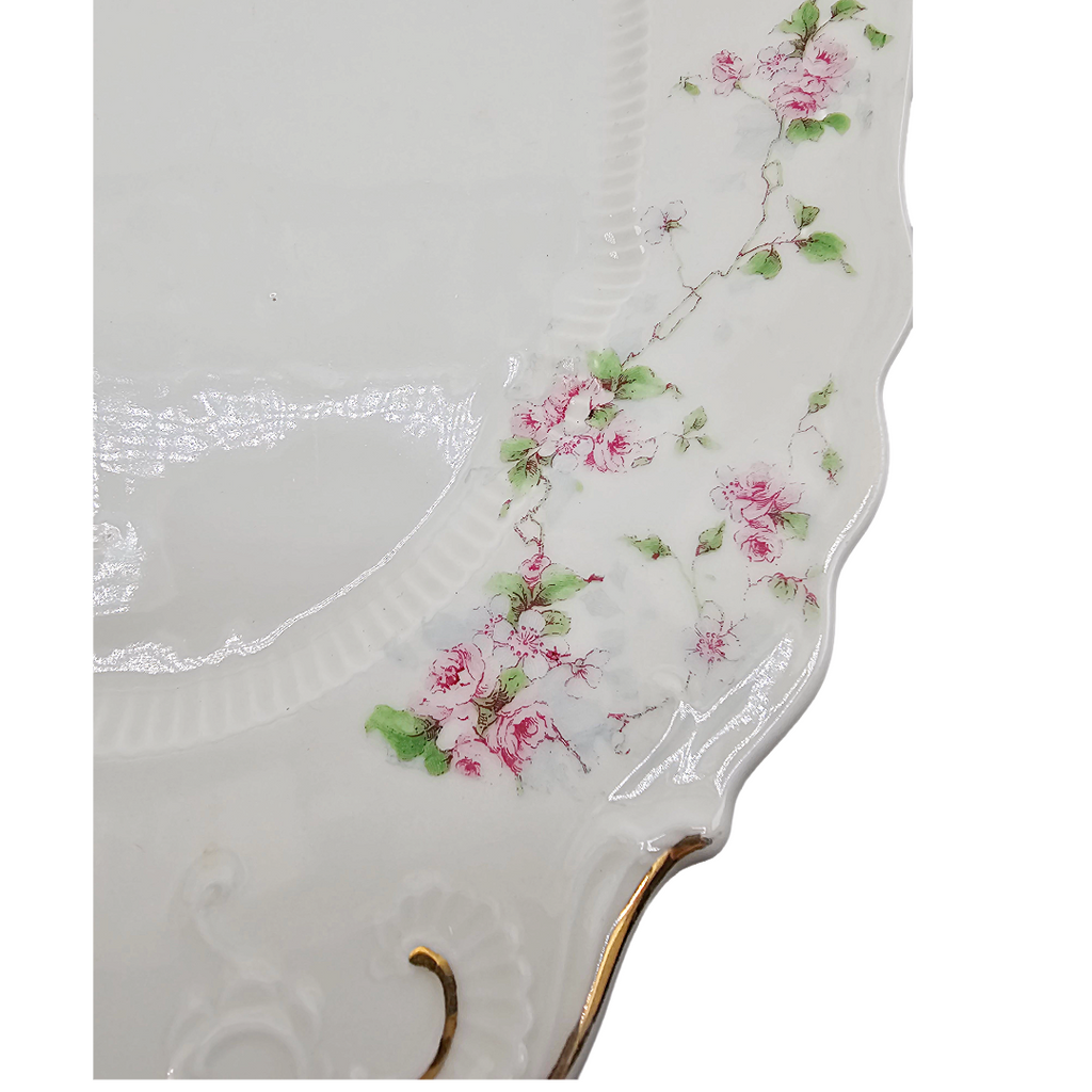 Large Antique Austrian Porcelain Carlsbad Serving Platter Pink Cabbage Rose Pattern