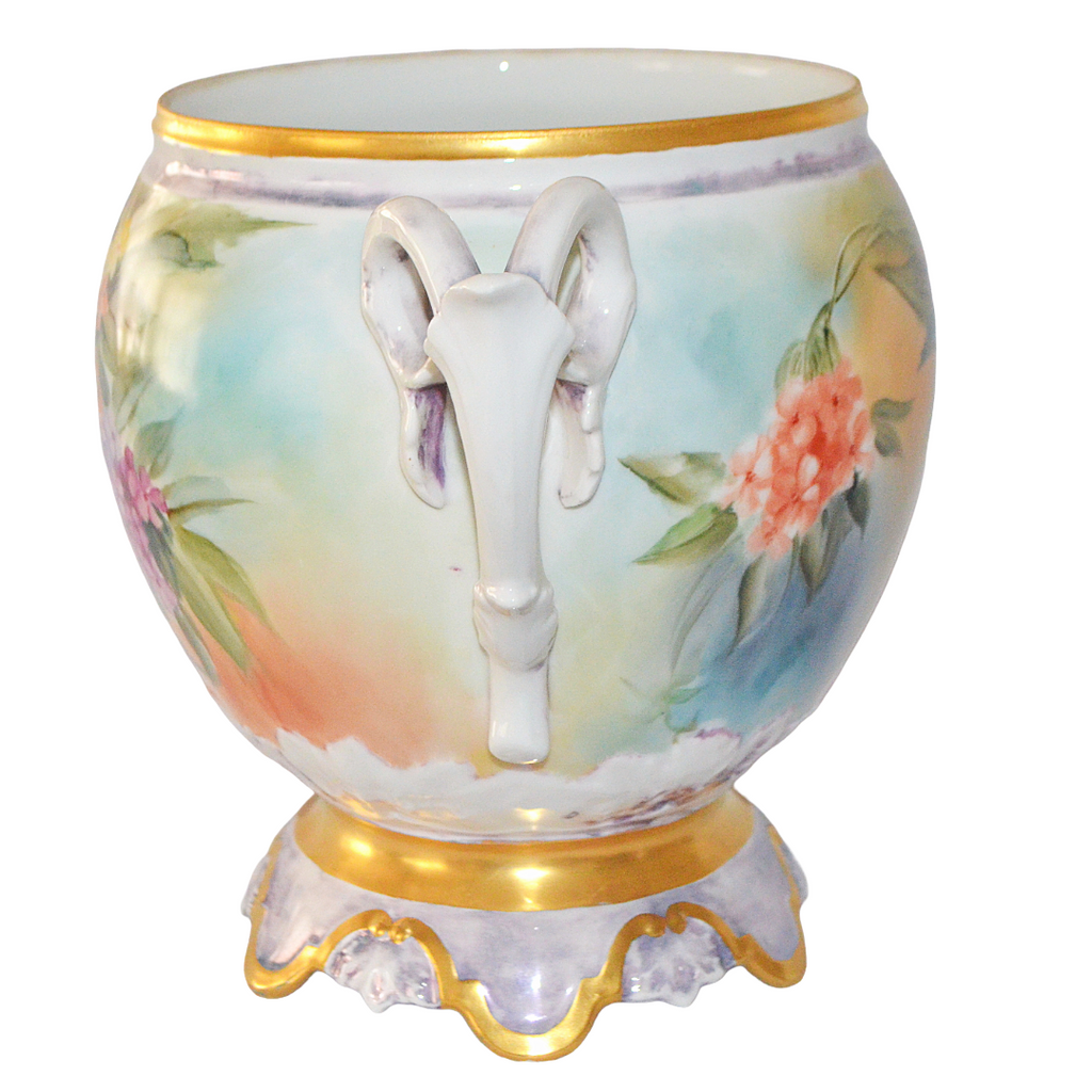 Antique Limoges Jardiniere Planter Hand Painted Phlox Artist Signed Porcelain Planter