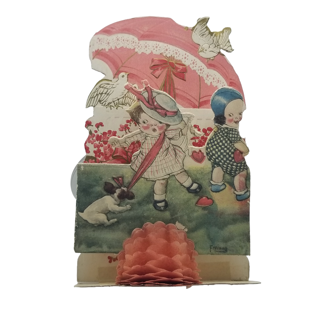 Honeycomb 3D Die Cut Valentine's Card Artist Freixas Puppy Girl Boy Playing