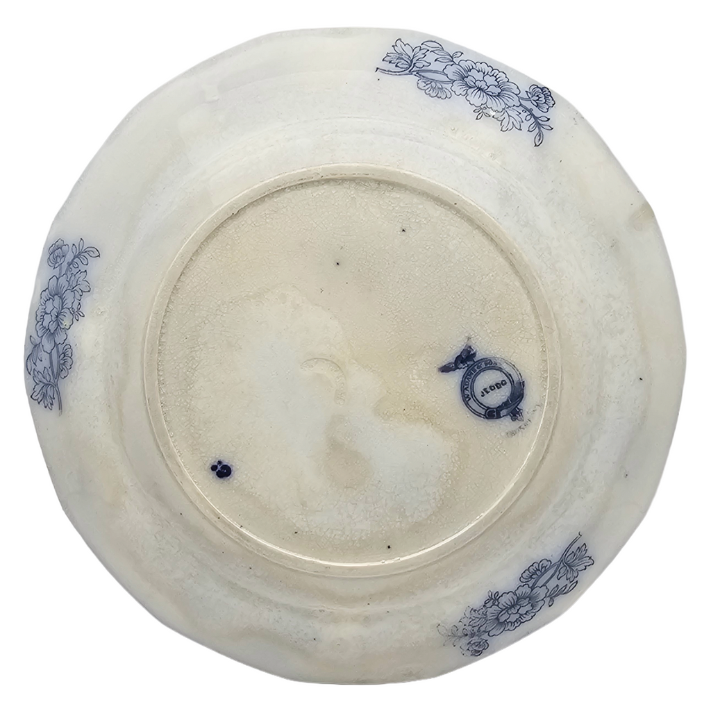 Antique English Flow Blue Ironstone Plate: W Adams & Sons Transferware, Oriental Chinoiserie Jeddo