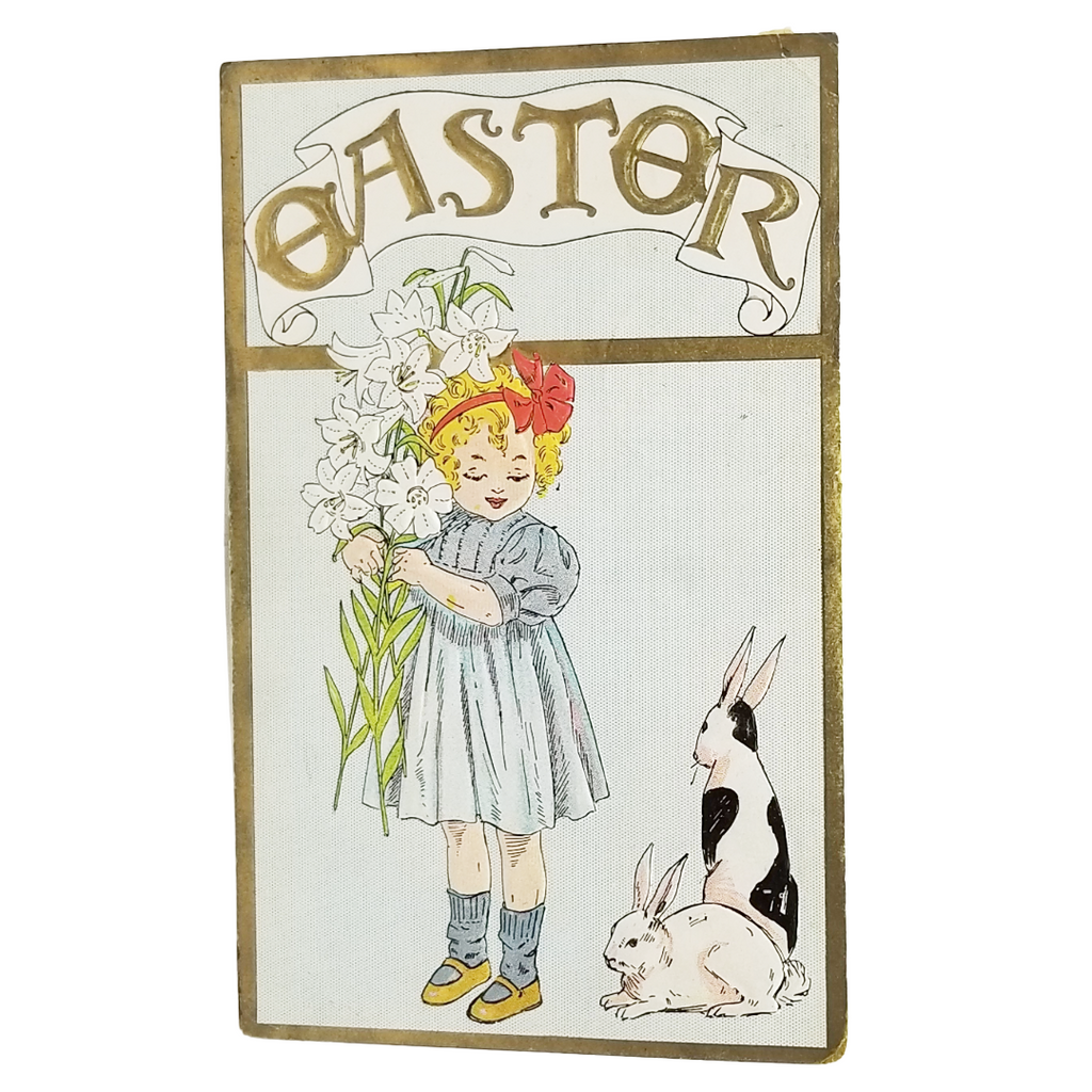 Easter Postcard Series 1007 Little Girl White Lilies Bunny Rabbits