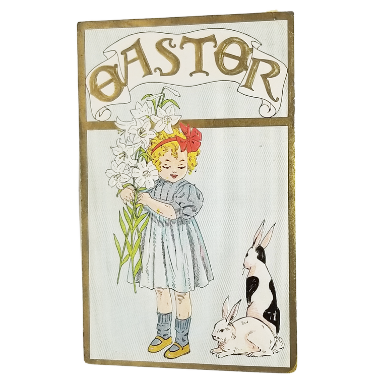 Easter Postcard Series 1007 Little Girl White Lilies Bunny Rabbits