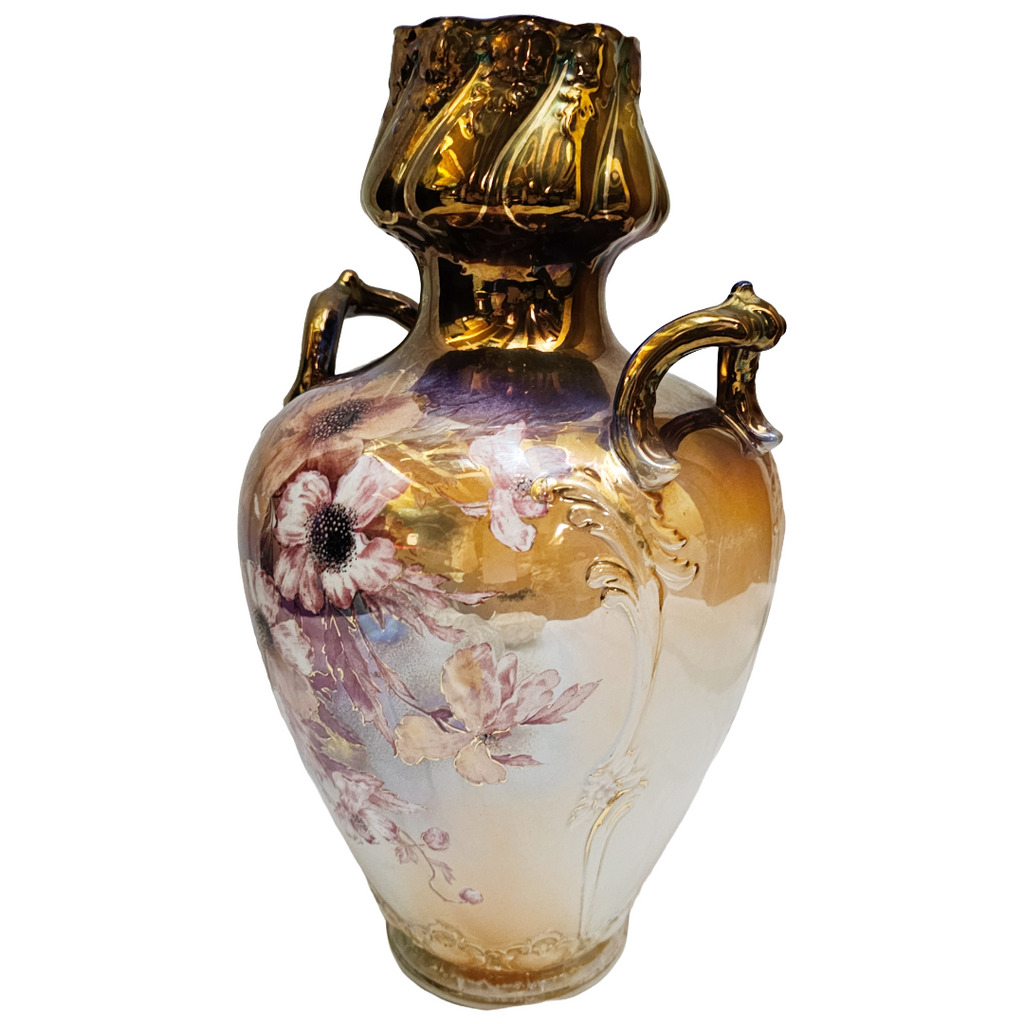 Large Royal Bonn Vase Hand Painted Tiffany Finish Franz Mehlem Germany