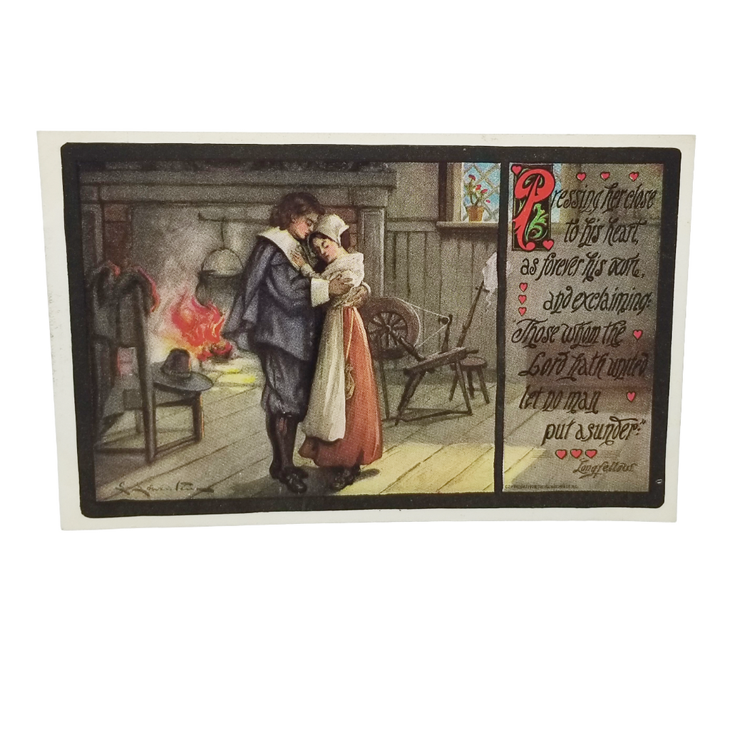 Romantic Couple Next to Fire Longfellow Postcard Holding Her Close to My Heart