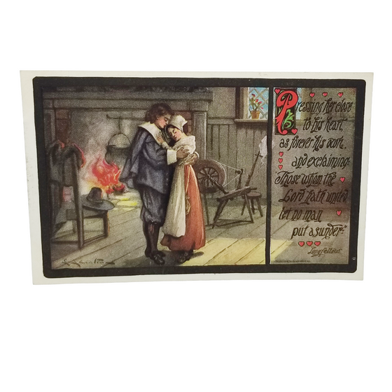 Romantic Couple Next to Fire Longfellow Postcard Holding Her Close to My Heart