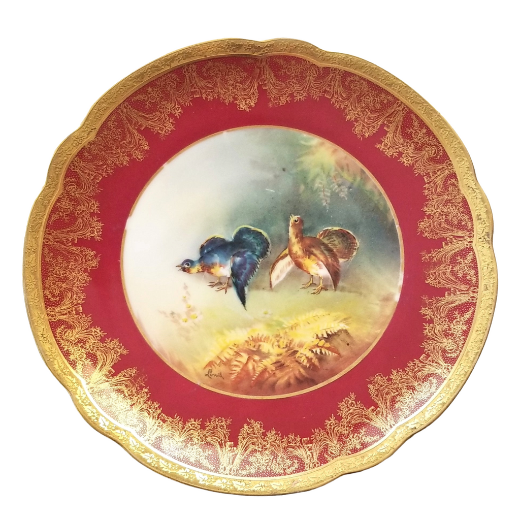 Antique Limoges 9 Piece Game Bird Service, Oval Platter with 8 Plates, Signed