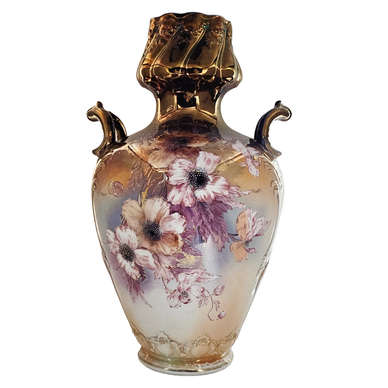 Large Royal Bonn Vase Hand Painted Tiffany Finish Franz Mehlem Germany