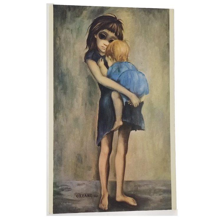 Margaret Keane Postcard Big Eyes Child Holding Baby The Caretaker 1960s