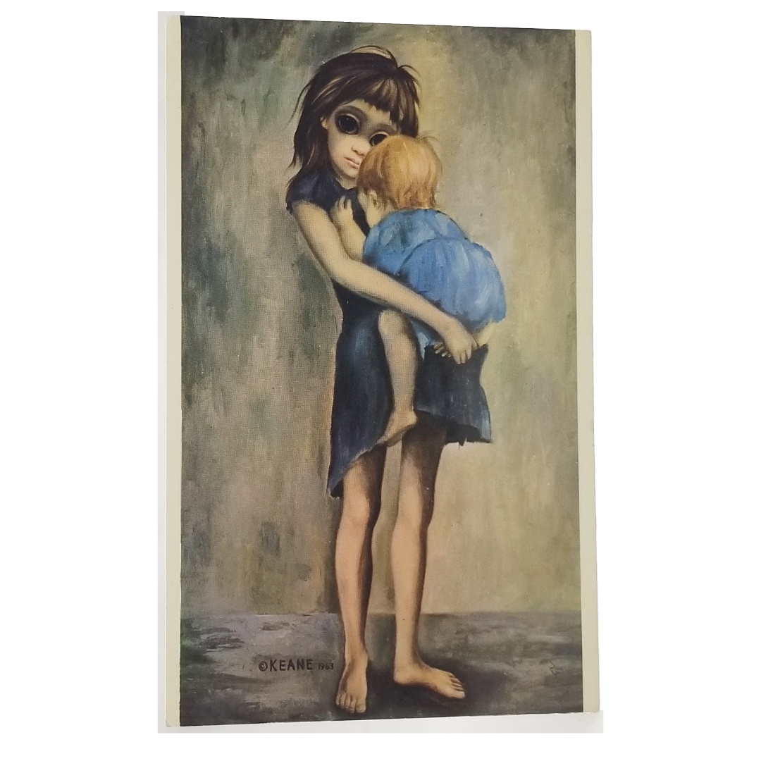 Margaret Keane Postcard Big Eyes Child Holding Baby The Caretaker 1960s