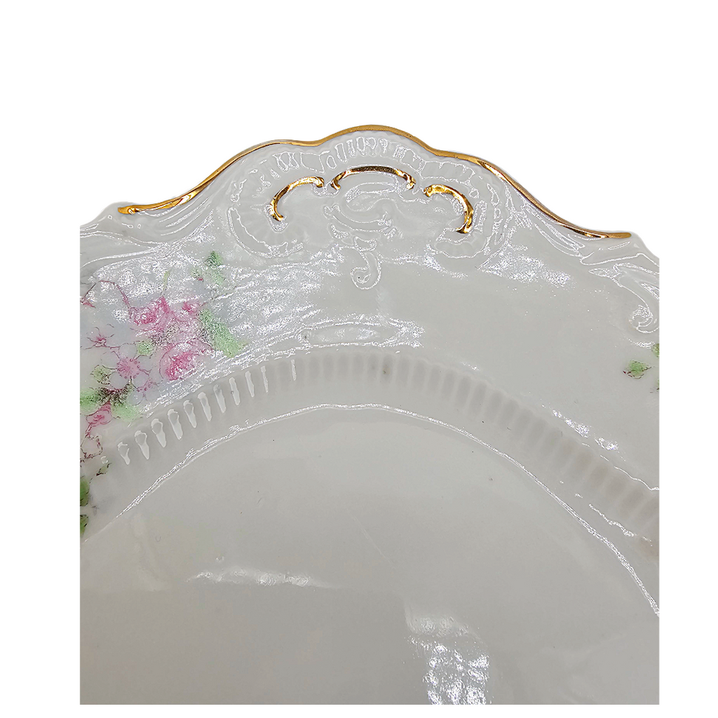 Large Antique Austrian Porcelain Carlsbad Serving Platter Pink Cabbage Rose Pattern