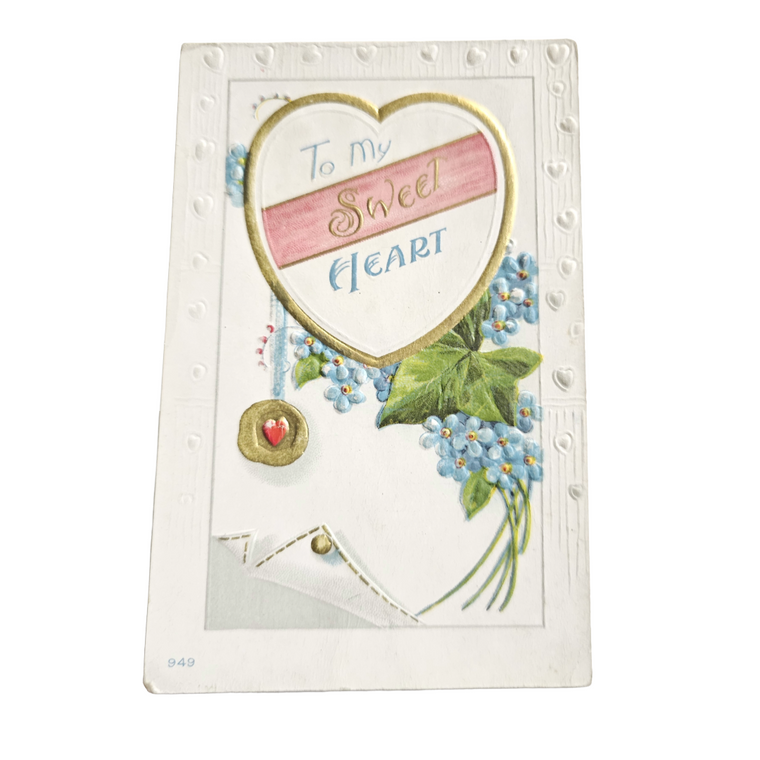 Embossed Antique Valentine Postcard To My Sweet Heart Gold Highlights