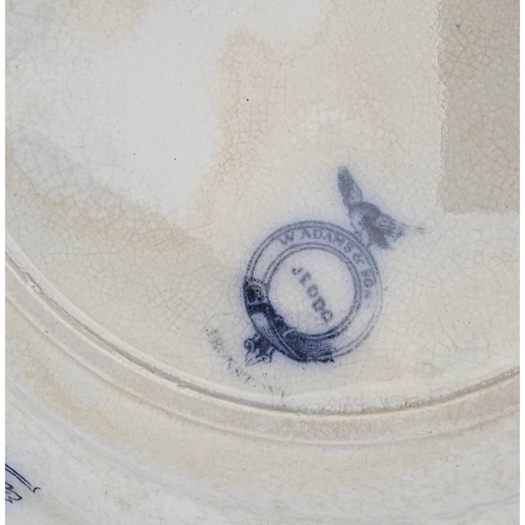 Antique English Flow Blue Ironstone Plate: W Adams & Sons Transferware, Oriental Chinoiserie Jeddo