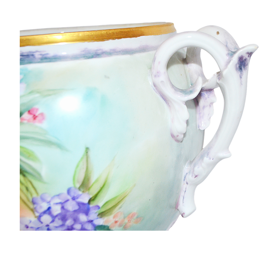 Antique Limoges Jardiniere Planter Hand Painted Phlox Artist Signed Porcelain Planter