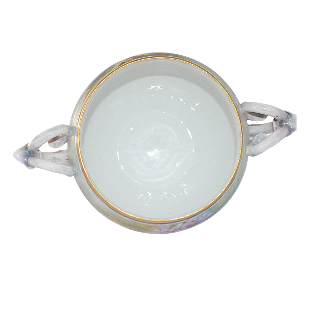 Antique Limoges Jardiniere Planter Hand Painted Phlox Artist Signed Porcelain Planter