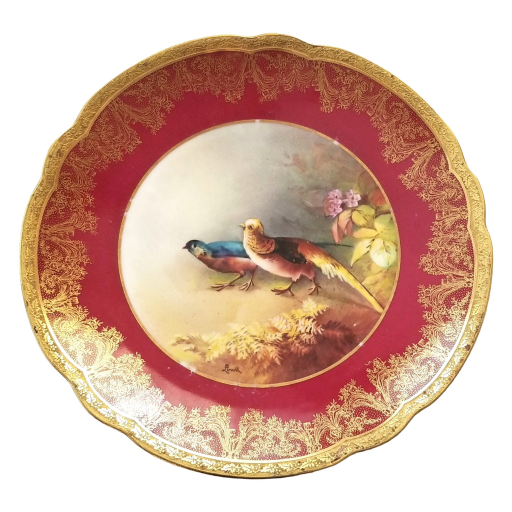Antique Limoges 9 Piece Game Bird Service, Oval Platter with 8 Plates, Signed