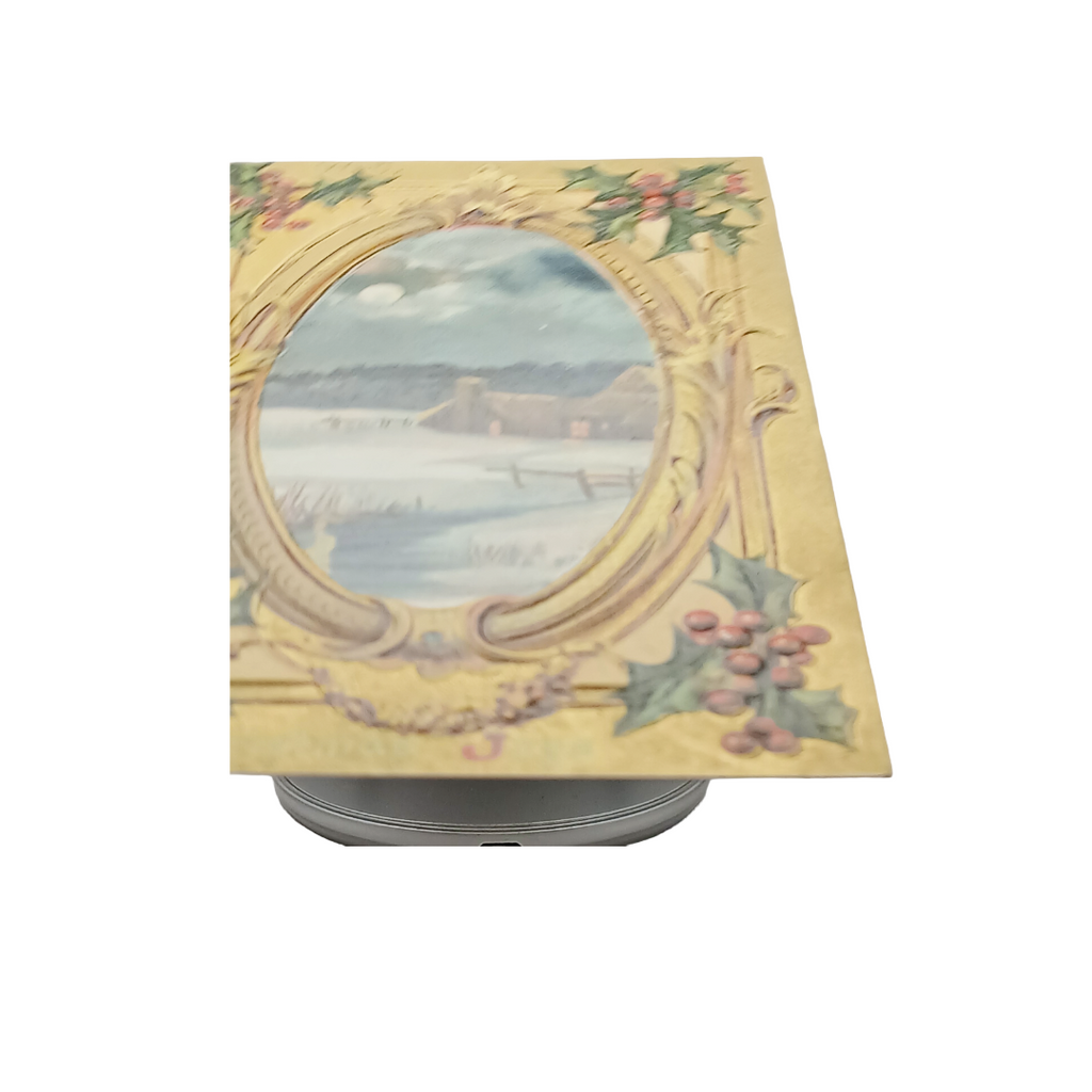 Christmas Postcard Tuck Publishing Gold Embossed Holly Series Winter Landscape