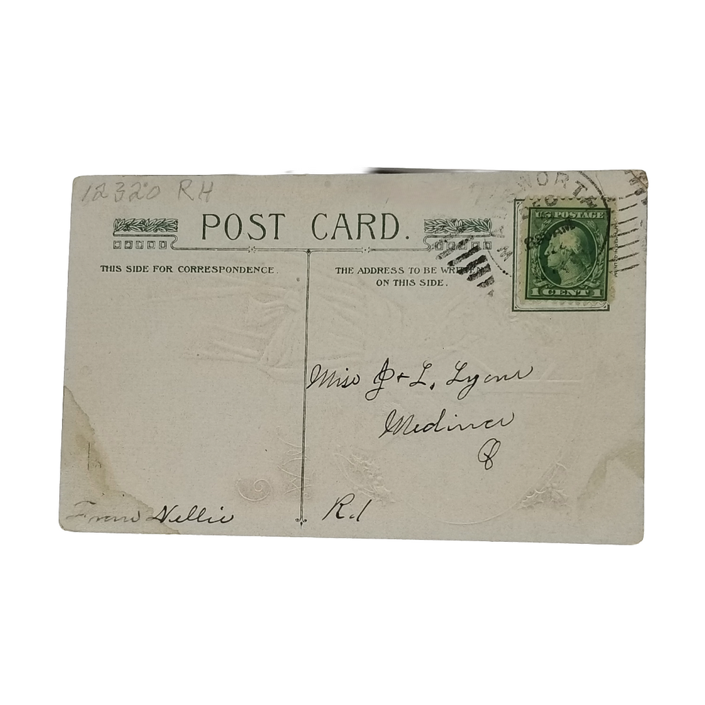 Christmas Postcard Santa Claus Peaking On Beautiful Woman Artist Kathryn Elliott