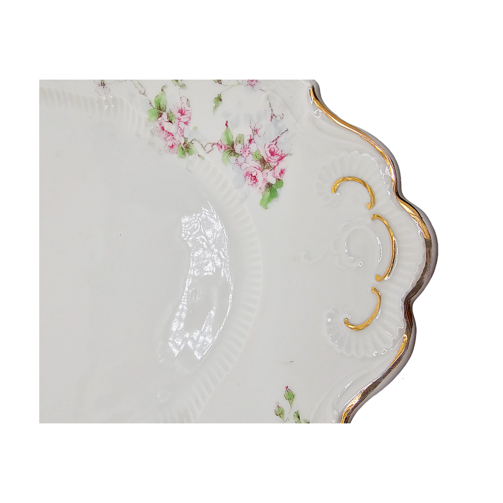 Large Antique Austrian Porcelain Carlsbad Serving Platter Pink Cabbage Rose Pattern