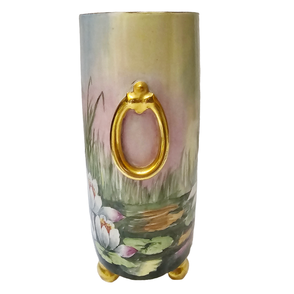 Limoges French Porcelain Cachepot & Fernery Vase HP Swans and Waterlilies AS Hoffman