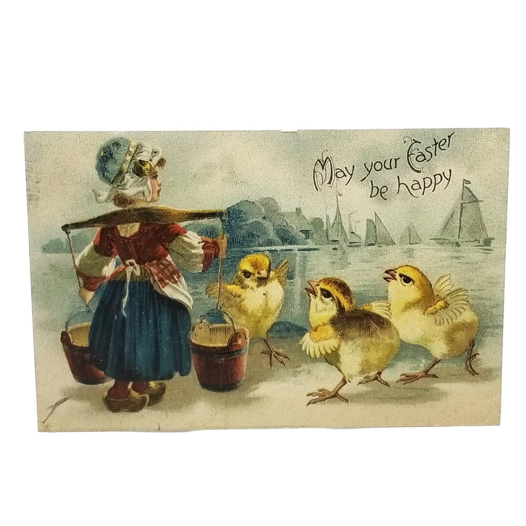 Easter Postcard Artist Ellen Clapsaddle Dutch Girl Carrying Water Baby Chicks