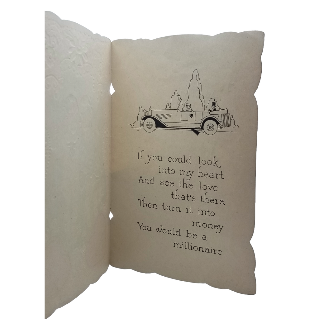 Die Cut 1930s Valentine Card Children on Swing Hearts & Lace