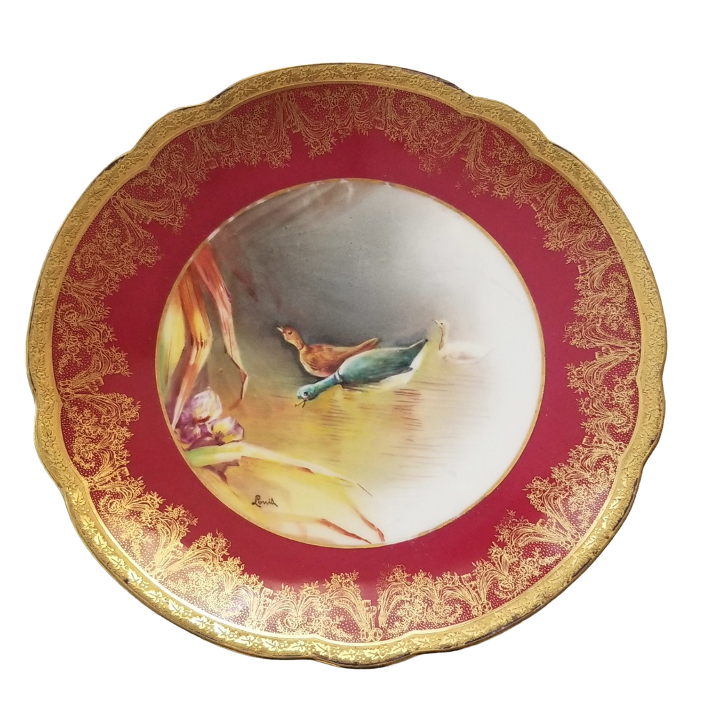 Antique Limoges 9 Piece Game Bird Service, Oval Platter with 8 Plates, Signed