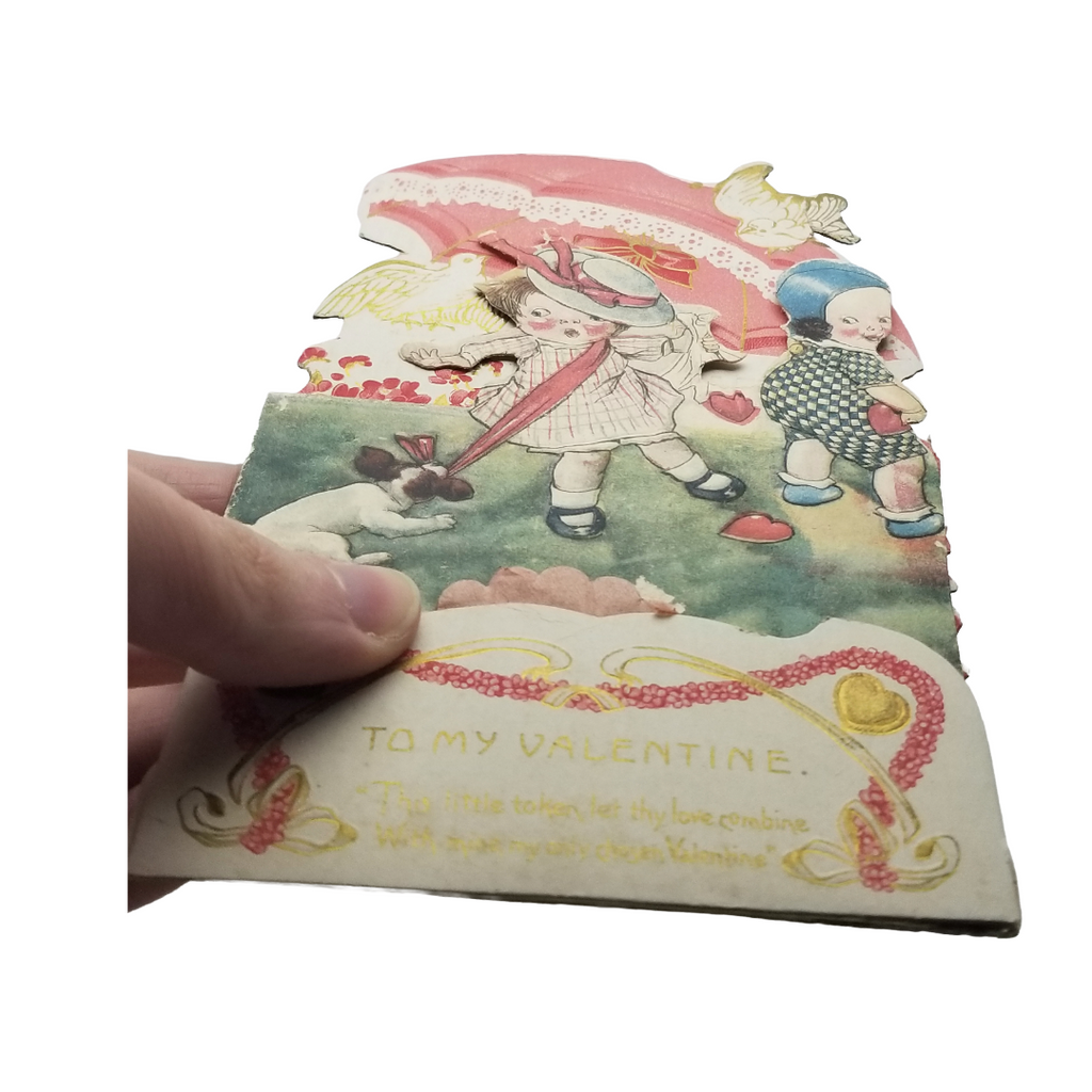 Honeycomb 3D Die Cut Valentine's Card Artist Freixas Puppy Girl Boy Playing