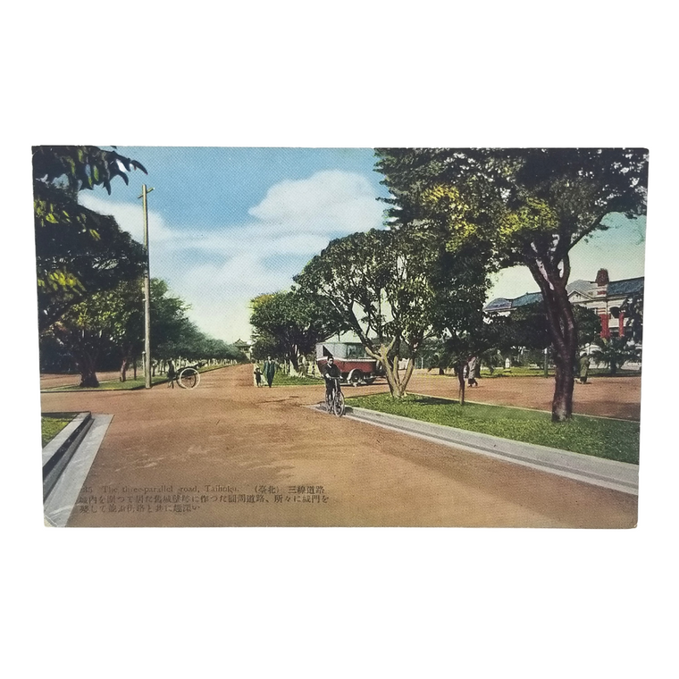Taiwan Formosa Early Postcard Taihoku Taipei Three Parallel Road Cyclist
