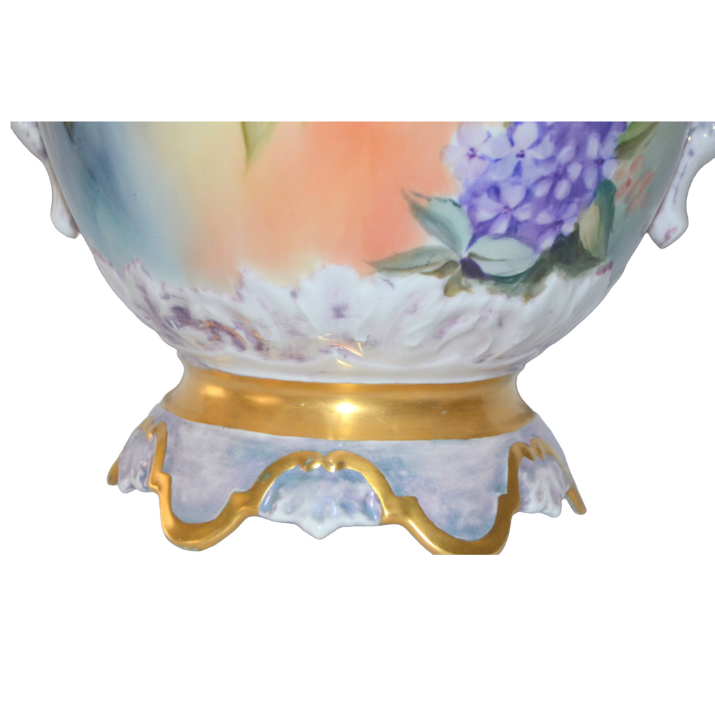 Antique Limoges Jardiniere Planter Hand Painted Phlox Artist Signed Porcelain Planter