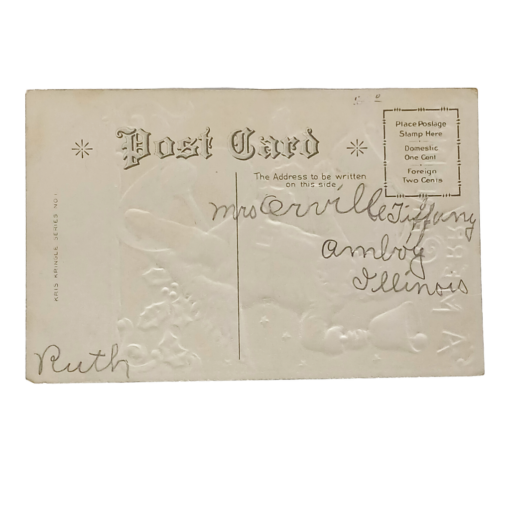 Christmas Postcard Kris Kringle Series 1 Santa on Flying Bell Gold Edition