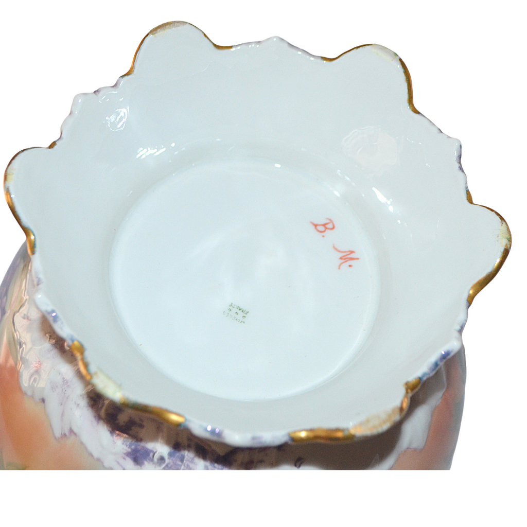 Antique Limoges Jardiniere Planter Hand Painted Phlox Artist Signed Porcelain Planter