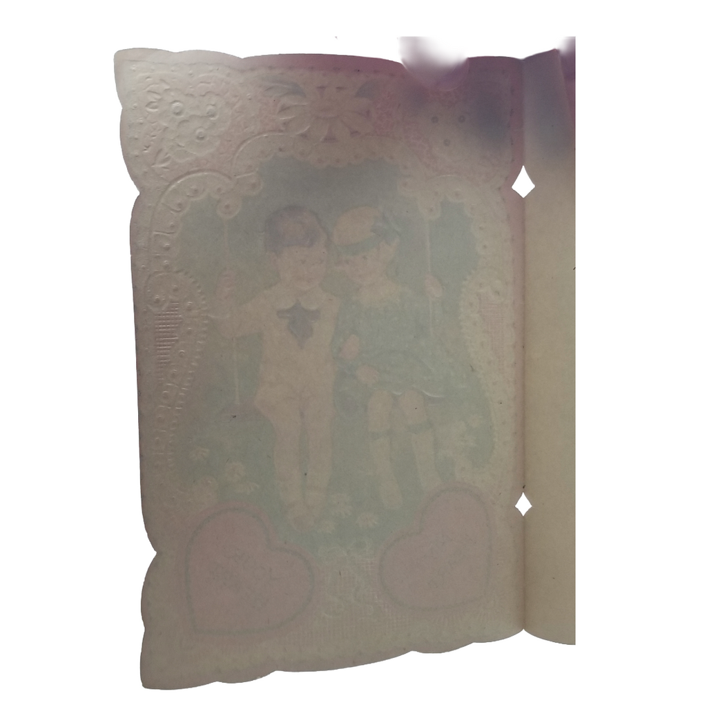 Die Cut 1930s Valentine Card Children on Swing Hearts & Lace