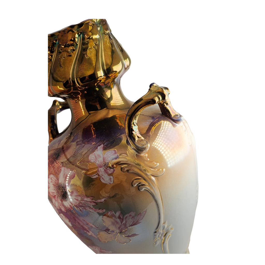 Large Royal Bonn Vase Hand Painted Tiffany Finish Franz Mehlem Germany