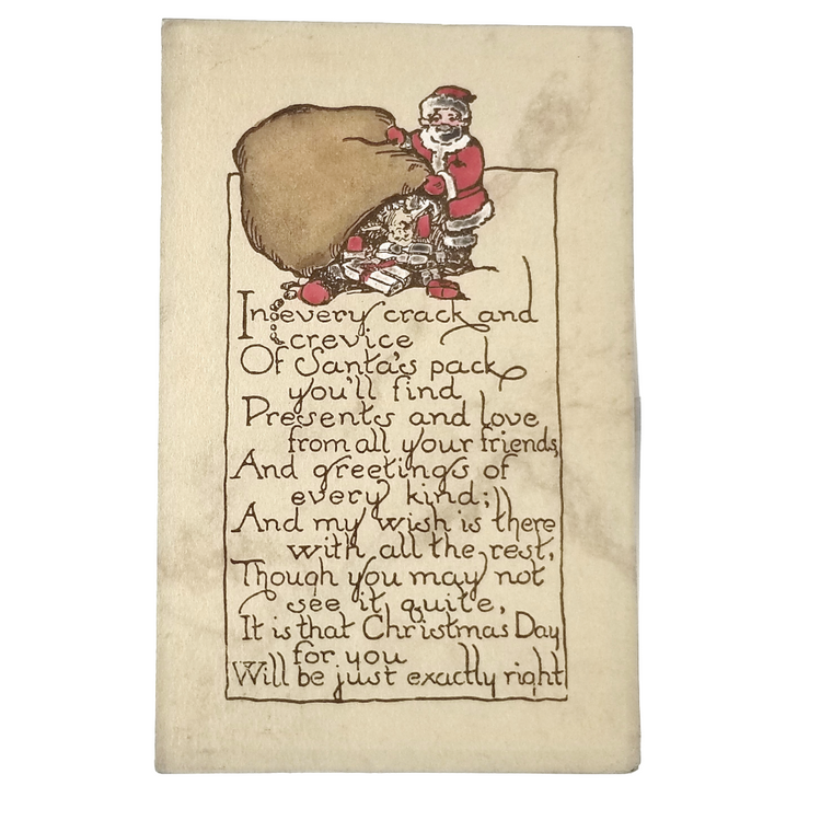 Antique Christmas Card, Comical Santa Claus Postcard w/ Gifts Bag