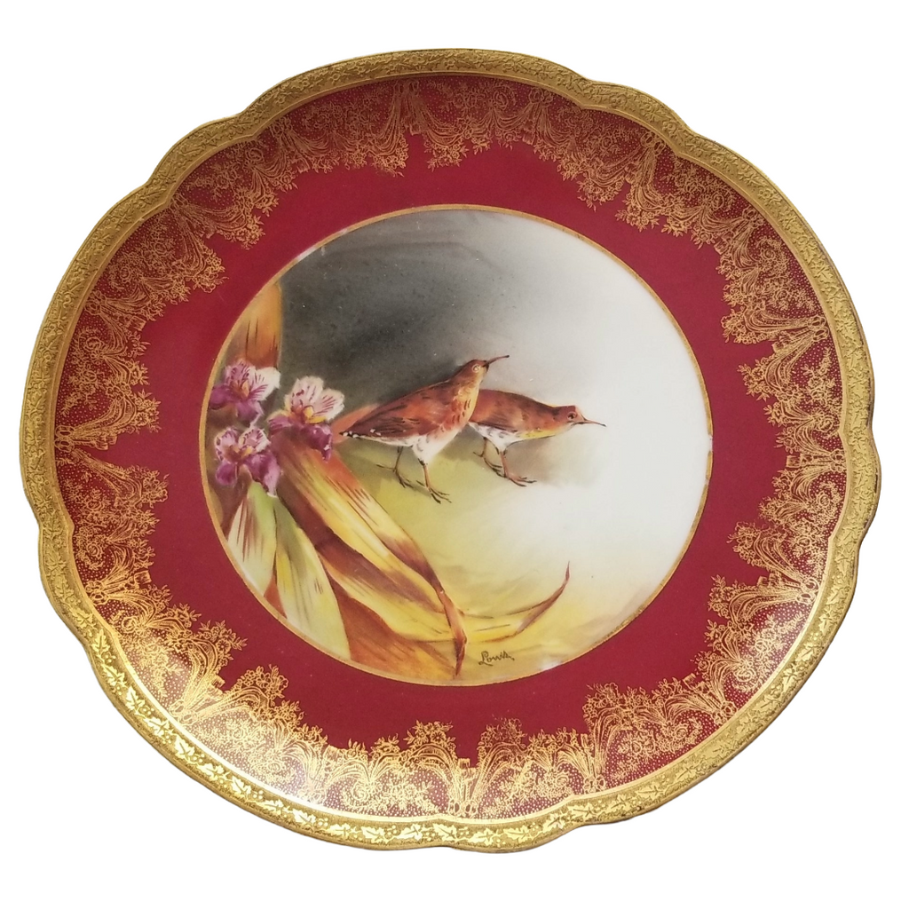 Antique Limoges 9 Piece Game Bird Service, Oval Platter with 8 Plates, Signed