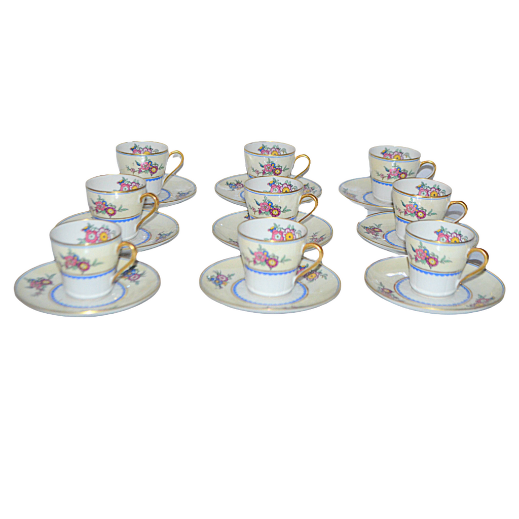 LIMOGES Porcelain Demitasse Cup Saucer Set C. Ahrenfeldt 18 Pc Teacup Service
