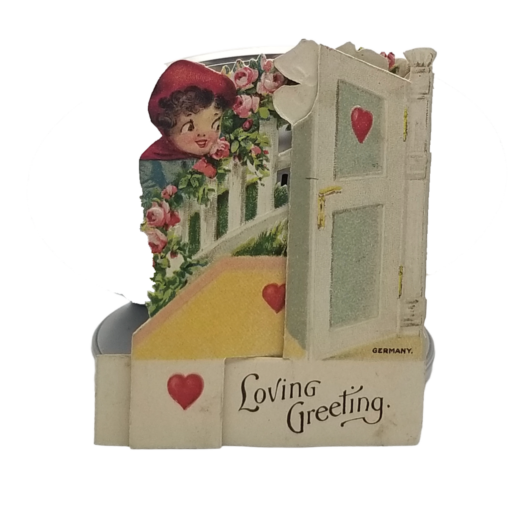 Vintage German Valentine Die Cut Card Fold Out Children Playing Hide & Seek