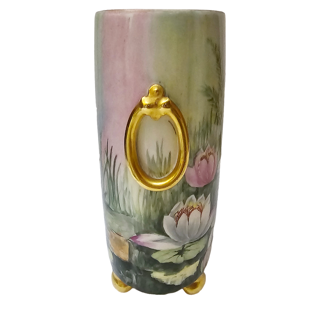 Limoges French Porcelain Cachepot & Fernery Vase HP Swans and Waterlilies AS Hoffman