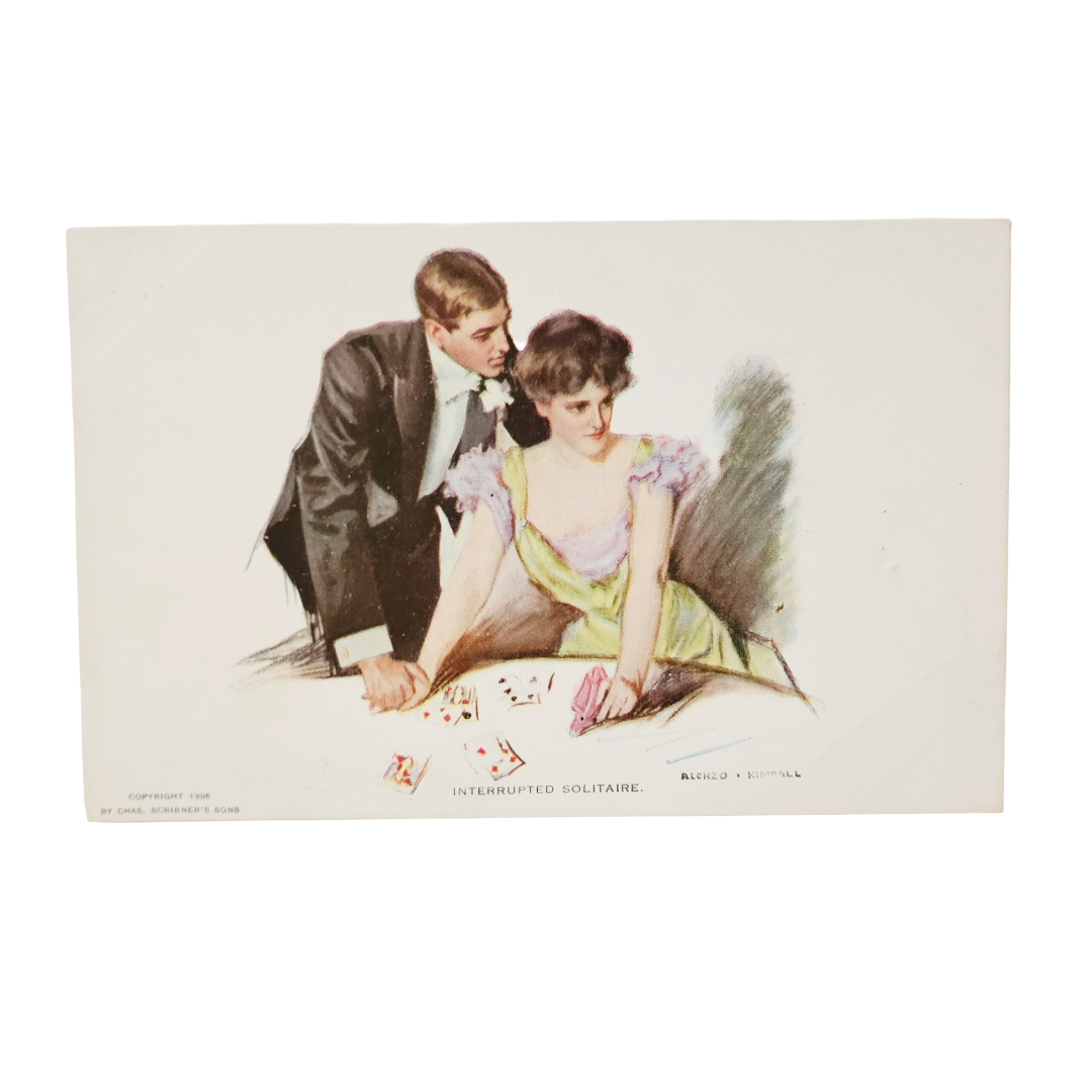 Romantic Postcard Edwardian Couple Interrupted Solitaire Artist Kimball