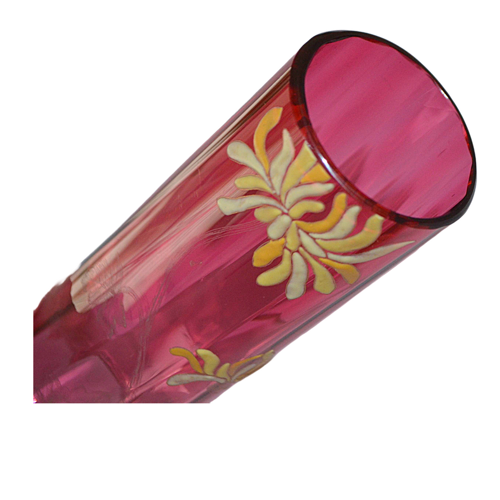 French Art Glass Chrysanthemums Vase, Legras St Denis Mont Joye Bottle Neck