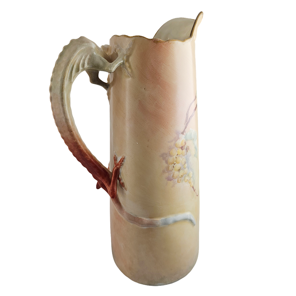 Limoges Porcelain Dragon Handle Man of North Jean Pouyat Red Currants Tankard Pitcher