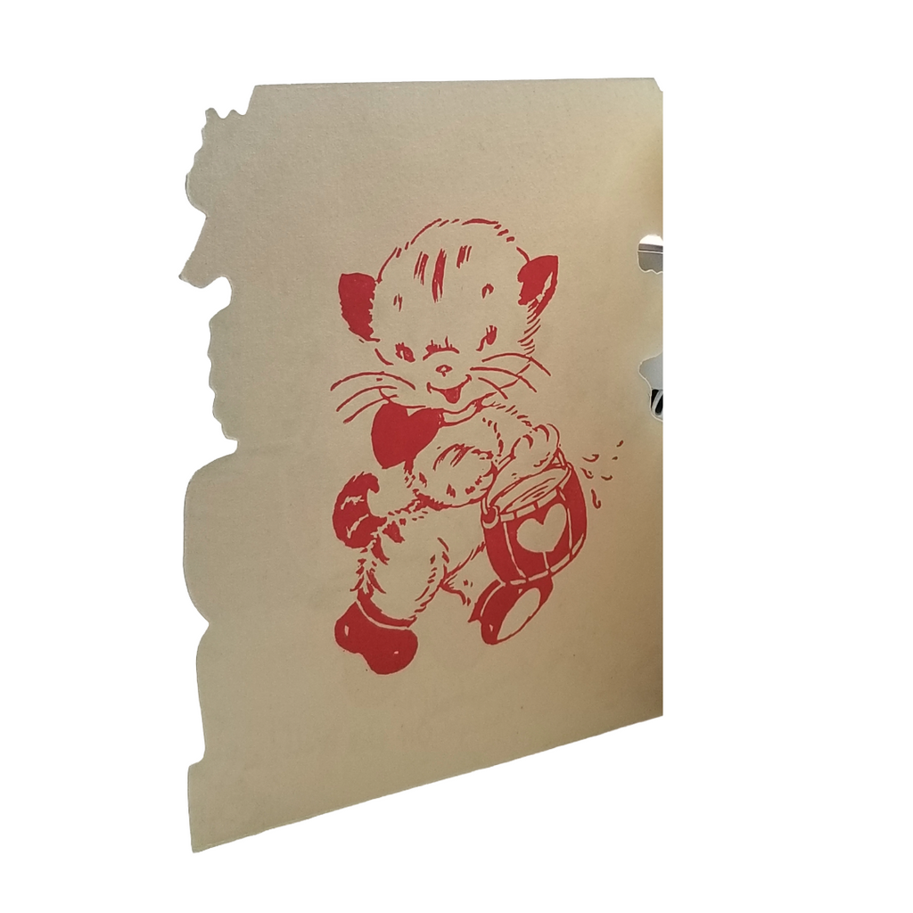 Vintage Die Cut Valentine Hallmark Card Kitten at Water Well