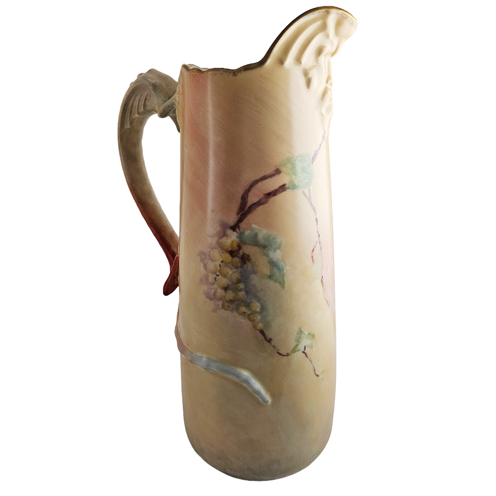 Limoges Porcelain Dragon Handle Man of North Jean Pouyat Red Currants Tankard Pitcher