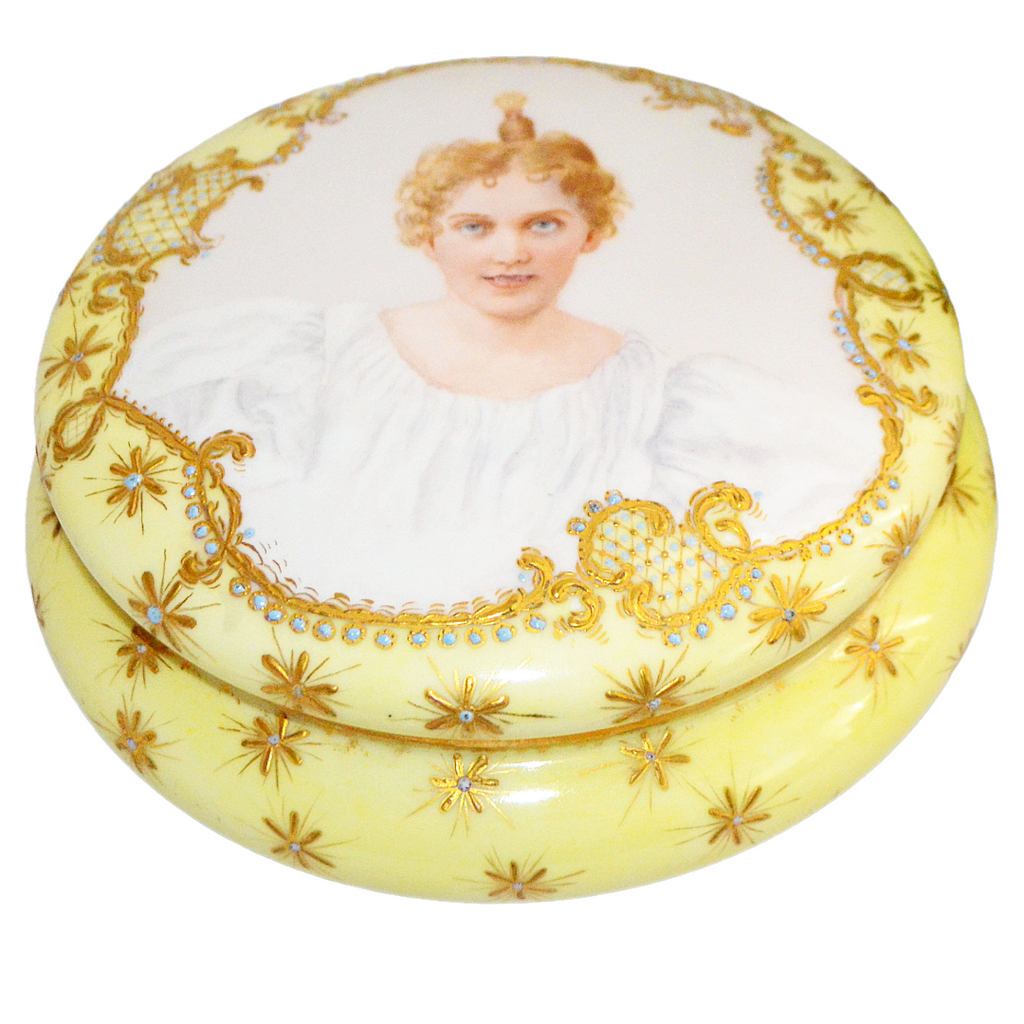 Limoges Portrait Dresser Box Jewelry Casket Vanity Jar Artist Signed